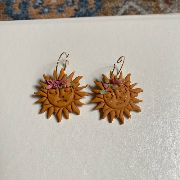 Sun Face Earrings with Floral Accents - Picture 1 of 3